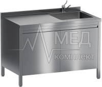 Тумба медицинская с мойкой и распашными дверями Меделия Мл-ТОн-100 (1400*800*850, 1 смеситель локтевой)