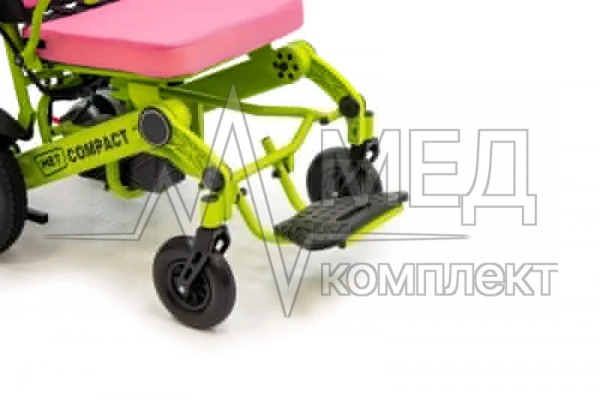Кресло-коляска складное с электроприводом МЕТ COMPACT 35 розовое с зеленой рамой
