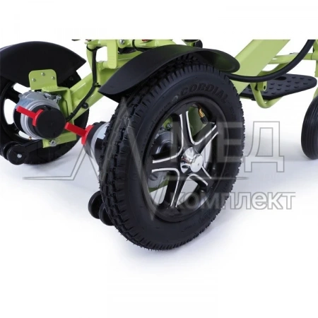 Кресло-коляска складное с электроприводом МЕТ COMPACT 35 черное с зеленой рамой