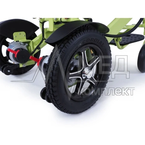 Кресло-коляска складное с электроприводом МЕТ COMPACT 35 черное с зеленой рамой