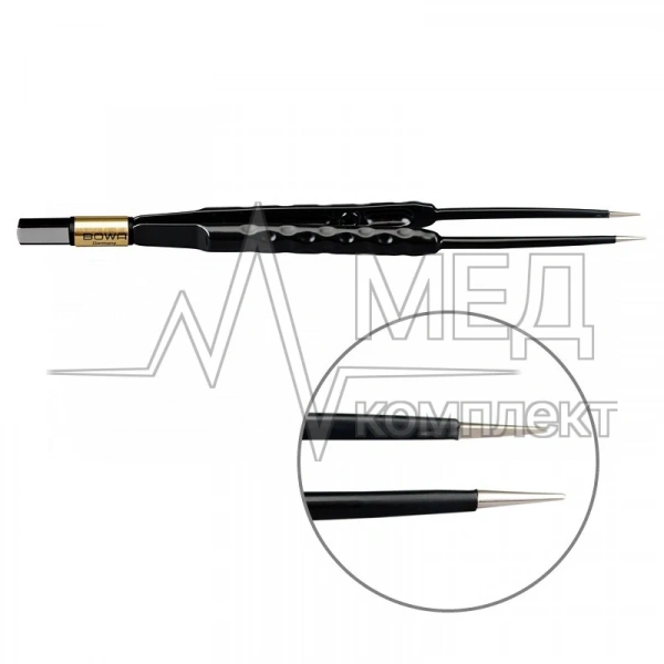 Пинцет биполярный прямой антипригарный BOWA NON-Stick-Gold сферическая рукоятка, длина 180 мм, наконечники прямые 0,6 мм, разъем евростандарт