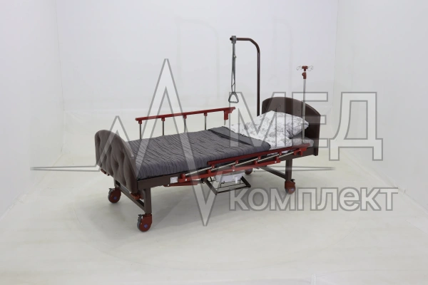 Кровать механическая Med-Mos YG-6 (MM-2124Н-11) ,темный премиум с туалетным устройством и функцией «кардиокресло»