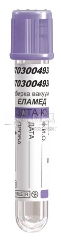 Пробирка вакуумная ЕЛАМЕД K2E.1375-4,0 для гематологических исследований с К2-ЭДТА, 4 мл (1200шт/кор)